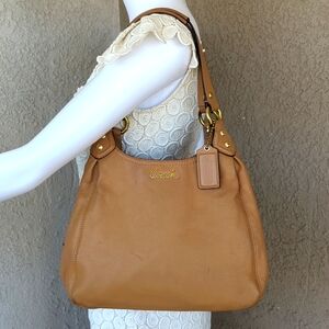 Coach  Ashley Leather Hobo Handbag Shoulder Bag.  Tan w/Purple lining